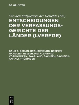 cover image of Berlin, Brandenburg, Bremen, Hamburg, Hessen, Mecklenburg-Vorpommern, Saarland, Sachsen, Sachsen-Anhalt, Thüringen